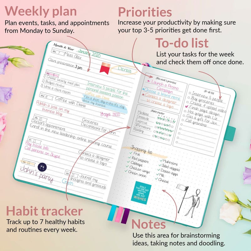GoGirl Planner and Organizer for Women â€“ Compact Size Weekly Planner, Goals Journal & Agenda to Improve Time Management, Productivity & Live Happier. Undated â€“ Start Anytime, Lasts 1 Year â€“ Turquoise - Image 3